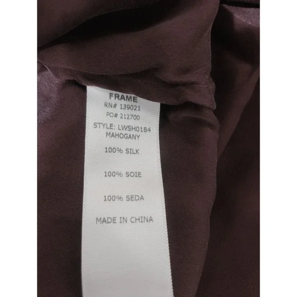 FRAME Le Lace Up Blouse Womens Size M 100% Silk Mahogany Maroon Tie Front - Picture 8 of 8